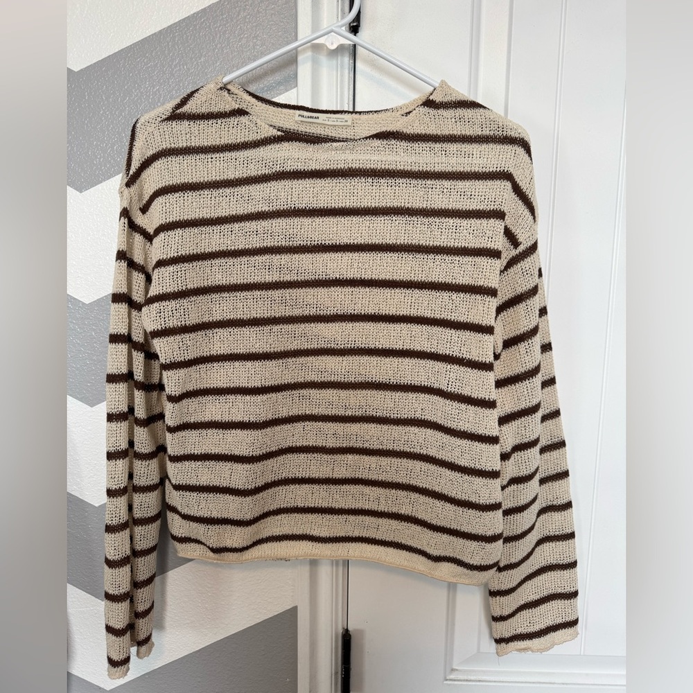ASOS Brown and Cream Crew Neck Sweater with Stripes